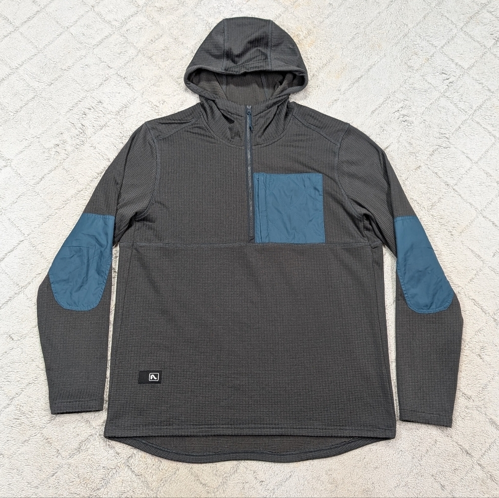 Flylow Jacket Mens M Gray Teal Boone Hooded Grid Fleece ½ Zip Pullover Hike